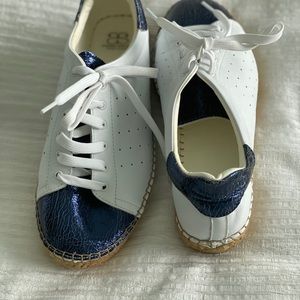 TERRA BLUE CRINKLED LEATHER ESPADRILLE SNEAKER